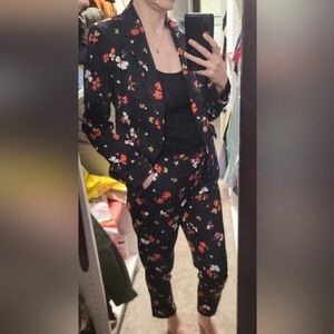 Modcloth Floral Print Flower Suit Set Blazer Pants